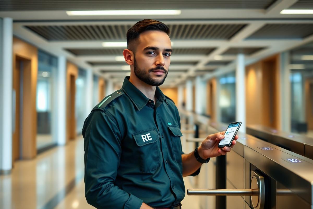 Profissional da R&E Serviços atuando em controle de acesso